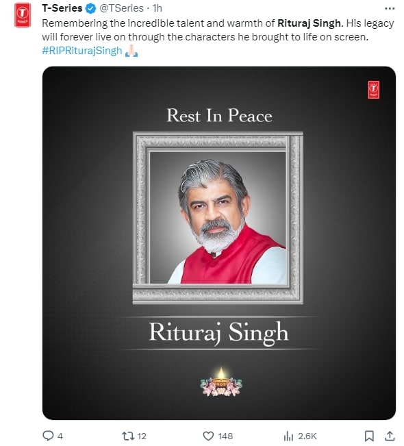 T-Series condolence to RiturajSingh